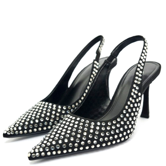 ZARA SLINGBACK SEQUIN WITH CRYSTAL HIGH HEELS Bloggers Favorite - Picture 6 of 9